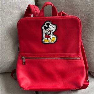 Red Backpack with Mickey Mouse Patch
